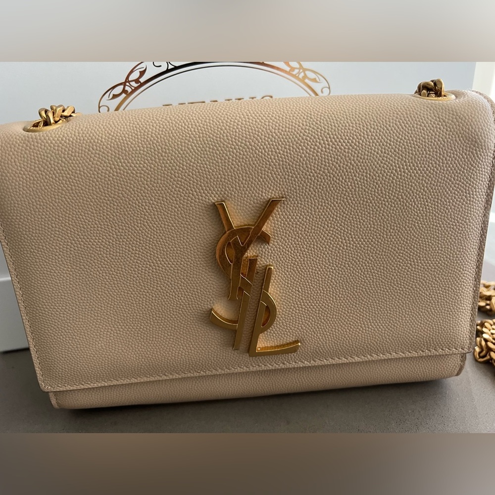 Saint Laurent Small Monogram Kate Bag in Beige